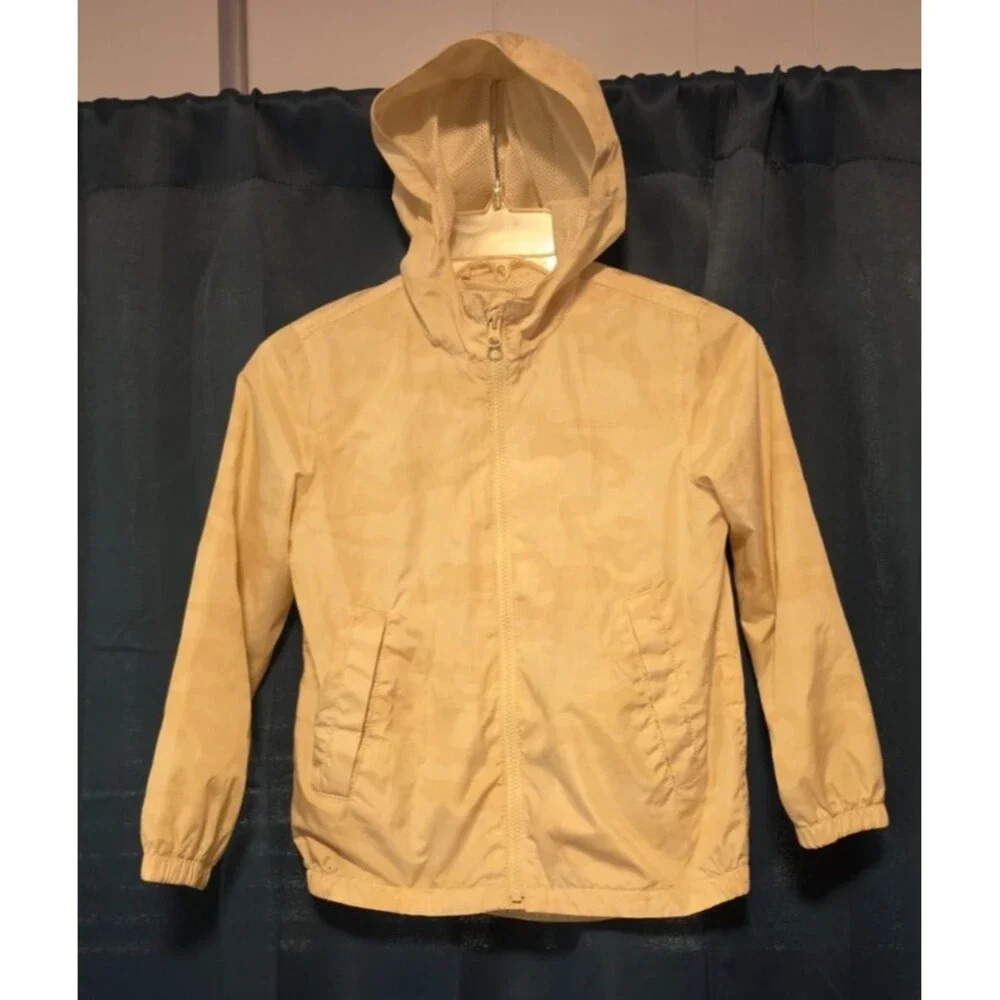 Gap Kids Beige Neutral Camo Rain Coat Jacket Hooded Small 6/7 Pockets